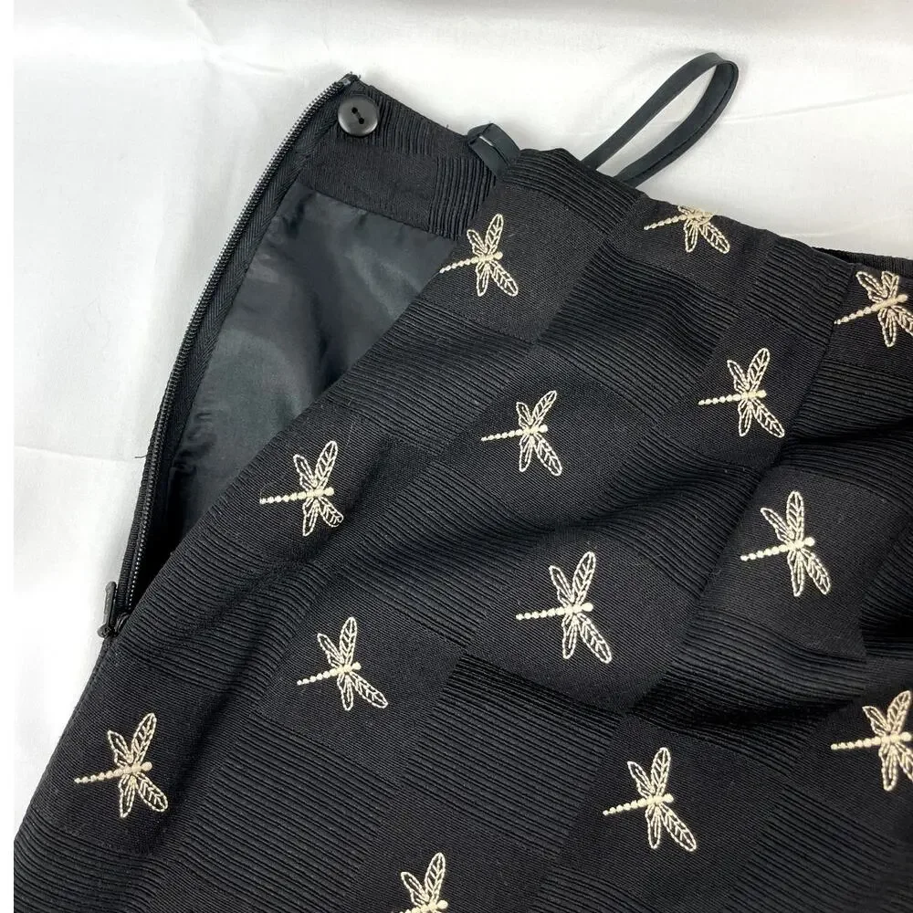Talbots Black Dragonfly Pants Embroidered Nature Core Textured Dress Slacks 6 - Picture 10 of 12